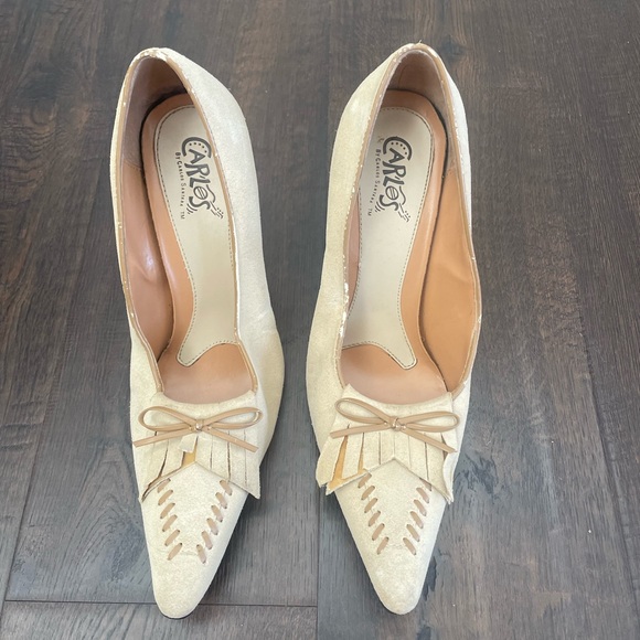 Carlos by Carlos Santana Heels Womens 7 cream Tan Brown Leather pumps shoe sexy - Picture 3 of 6